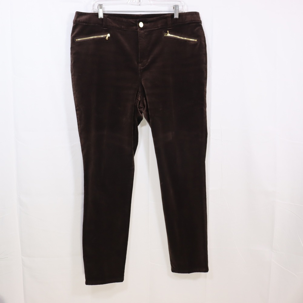 Black Label by Chico's Velvet‎ Pants 2.5 Brown Womens Zip Pocket Trousers